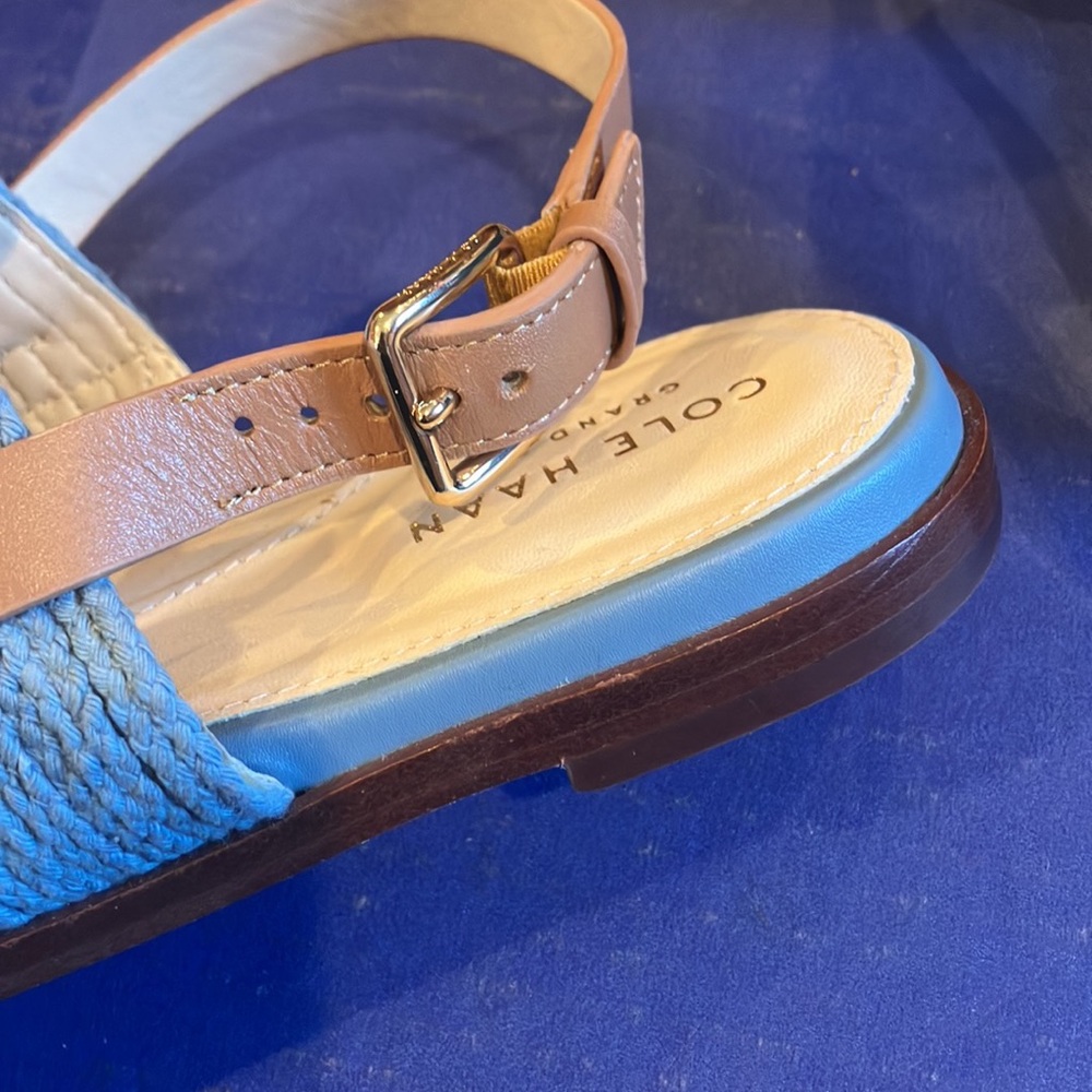 Cole Haan Anica Thong Sandal Women's Blue Straw-Pecan Leather Size 7 Flip Flop - Picture 8 of 8